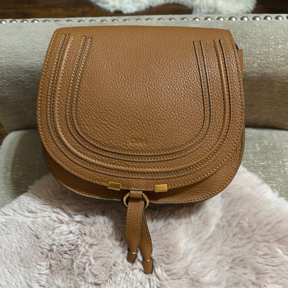 Chloe Brown Crossbody Marcie Bag with Pebbled Leather